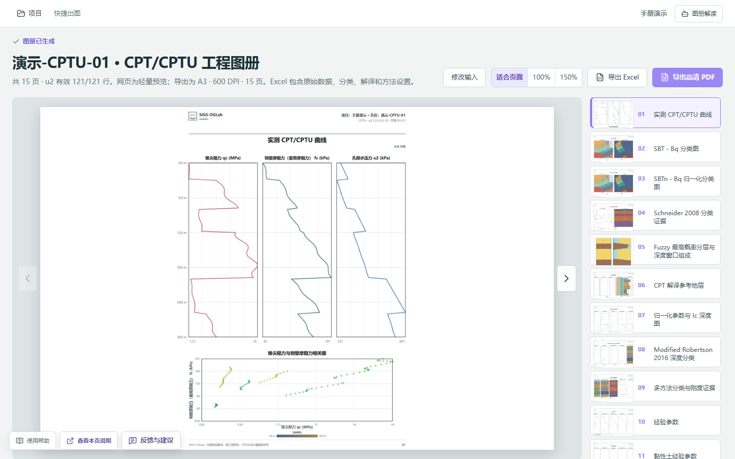 快捷图册阅读页，中央为当前图页，右侧为页面缩略图和导出操作